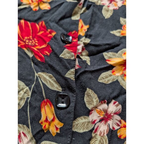 Sag Harbor Floral Button-Front Midi Skirt Womans Size XL Black Multicolor Polyes - Picture 4 of 5